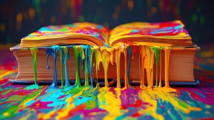 Colorful Book Dripping Paint