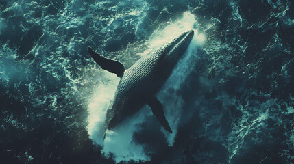 Obraz premium Dramatic cinematic portrait of a majestic whale breaching the ocean surface powerful wildlife photography concept. Cinematic. Illustration