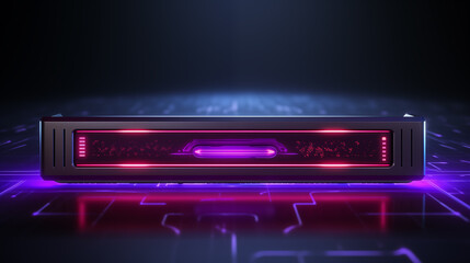 Obraz premium Futuristic High-Tech Device with Neon Glow and Abstract Circuit Patterns in Dark Environment for Sci-Fi and Technology Themes