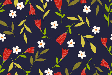 Flower seamless pattern design with beautiful flower and leaves. Flower art. floral and leaf pattern design for fabric, cotton, wallpaper, satin, gift wrap, carpet, background.