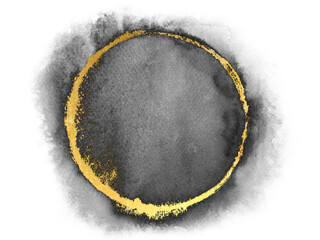 element watercolor minimal hand-drawn painting black and gold circle zen sumi-e symbol png.	
