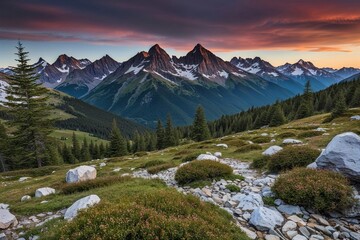 Fototapeta premium Captivating Mountain Scenery: Varied Nature and Three-Dimensional Landscape Design