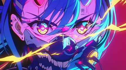 Obraz premium Cyberpunk Anime Girl with Mask