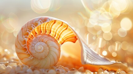 Obraz premium Abstract wallpaper featuring a nautilus shell, with a focus on its detailed swirl. The shell's natural beauty is a perfect example of marine life and nature.