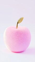 Obraz premium 3D pink furry fluffy apple plush toy creative playful fun fruit background. fashion designed cute style advertising wallpaper