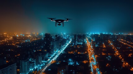 Drone Flying Over Night City