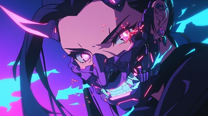 Fototapeta premium Cyberpunk Anime Character with a Mask