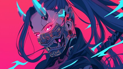 Fototapeta premium Cyberpunk Oni Warrior