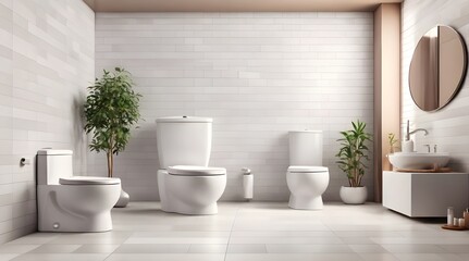 Modern toilet room interior 3d realistic illustration mockup with tiled walls and floor.generative.ai
