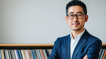 A man wearing glasses stands with his arms crossed.