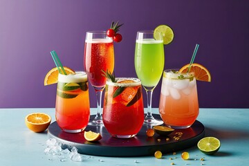 Fototapeta premium Vibrant Sparkling Mocktails Refreshing Nonalcoholic Beverages and Cocktails