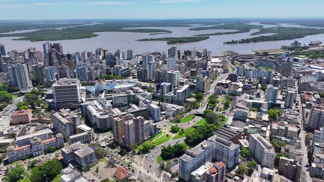 Porto Alegre Skyline At Porto Alegre In Rio Grande Do Sul Brazil. Highrise Buildings. Metropolis Landscape. Beautiful Sunny Day. Porto Alegre Skyline At Porto Alegre In Rio Grande Do Sul Brazil.