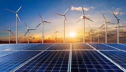 Wind turbine and solar panel stand tall against the blue sky, generating clean, renewable energy for a sustainable future