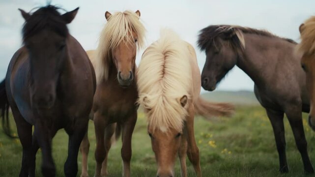 Icelandic horses outdoors in natural setting