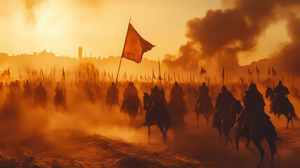Mysterious ancient epic moment arabian army battle of war background wallpaper ai generated image. Cinematic. Illustration
