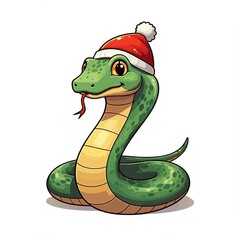 Fototapeta premium Illustration of Cute green snake cartoon. Festive or New Year's cartoon snake.