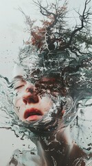 Fototapeta premium Surreal Abstract Portrait with Water and Tree Branches - Dreamlike Art