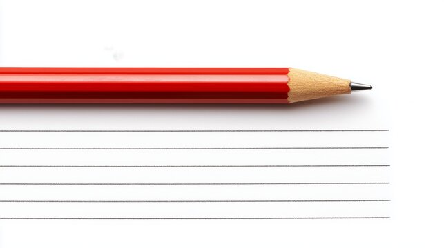 A red pencil rests next to a series of evenly spaced horizontal lines on white paper, ideal for writing or drawing.