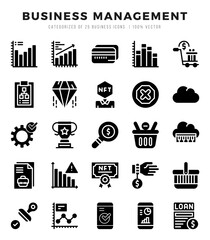 Business Management Icons Pack. Glyph icons set. Glyph icon collection set.