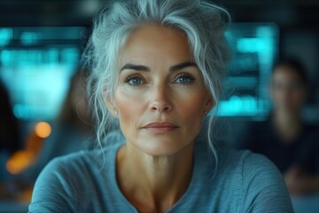 Obraz premium mature businesswoman passionately discussing ideas with her diverse team in a modern office presenting a clear vision with confidence surrounded by colleagues engaged and taking notes