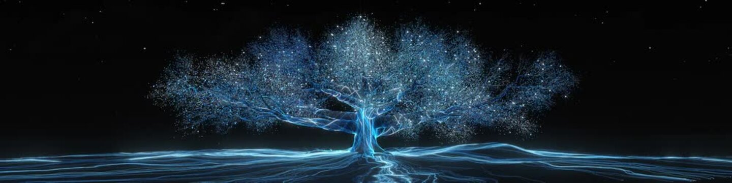 Ultra Wide Screen-Blue particle light technology tree rotates 360&deg;