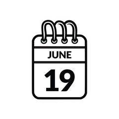 June 19 Calendar icon vector illustration.