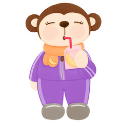 Monkey drinks banana milk 