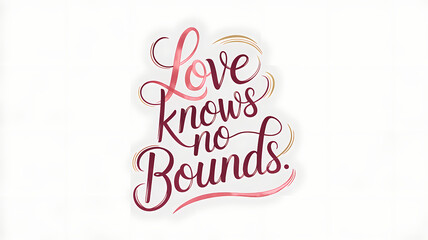 Hand-Drawn Typography Illustration of "Love Knows No Bounds" in Romantic Circular Layout with Delicate Flourishes