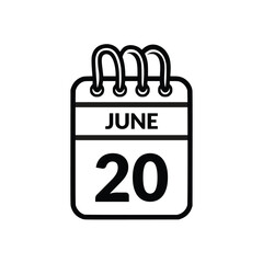 June 20 Calendar icon vector illustration.