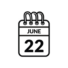 June 22 Calendar icon vector illustration.