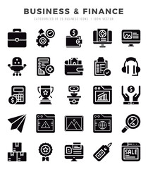 Vector Business & Finance types icon set in Glyph style. vector illustration.