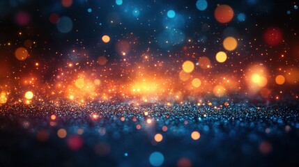 Abstract blurred golden bokeh lights on dark background for creative design