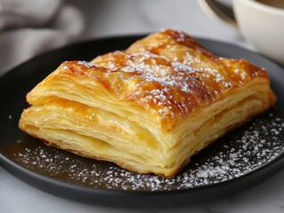 Pastry on plate with powdered sugar