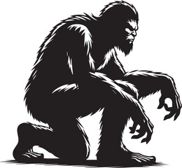 Bigfoot silhouette crouching in a defensive pose