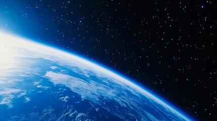 Obraz premium Earth in space universe planet with shiny star dark blue technology science background with copy space. astronomy starry sky shimmering glow wallpaper