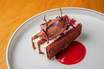 cake with cherry and whipped cream