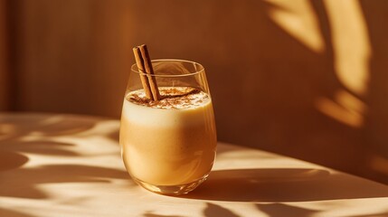 Creamy Cinnamon Drink in Glass on Table