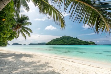 Obraz premium Beach, palm, sea, tropical, ocean, sand, island