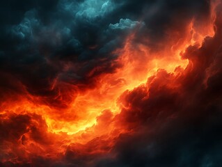 Fototapeta premium Billowing red and orange smoke clouds against a pitch-black background, creating a dramatic and abstract effect with intense contrast.
