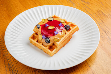 belgian waffle with fresh berries