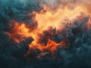 Billowing red and orange smoke clouds against a pitch-black background, creating a dramatic and abstract effect with intense contrast.