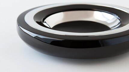 Closeup of a stylish and modern car ashtray featuring a refined black and silver color scheme and a minimalist high end design  The ashtray showcases a premium