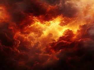 Fototapeta premium Billowing red and orange smoke clouds against a pitch-black background, creating a dramatic and abstract effect with intense contrast.