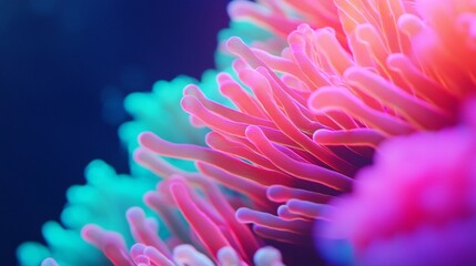 Mesmerizing underwater scene showcases a vibrant coral wall illuminated by bright colorful lighting capturing an aquanaut s captivating of the rich diverse marine ecosystem