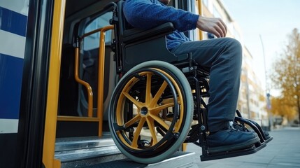 Man in Wheelchair Entering a Bus