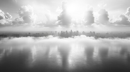 Fototapeta premium Soft white clouds in an overcast sky with neutral tones, creating a tranquil backdrop