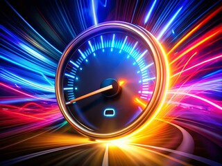 Captivating Long Exposure Shot of a Fuel Gauge Symbol with Abstract Light Trails and Dark Background for Automotive and Energy Themes