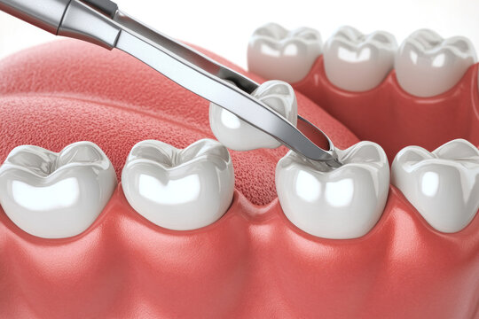 A dental implant being inserted between teeth during a surgical procedure.