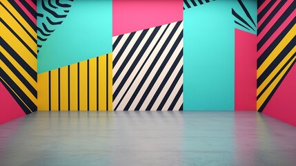 Vibrant 3D pop art graffiti wall with bold colors urban geometric patterns and a modern digital 3D style  The abstract stylized background has a striking dynamic visual impact with its layered shapes