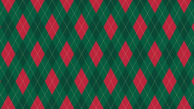 Argyle pattern diagonal with Gold Accent Lines scroll loop background, Christmas Background